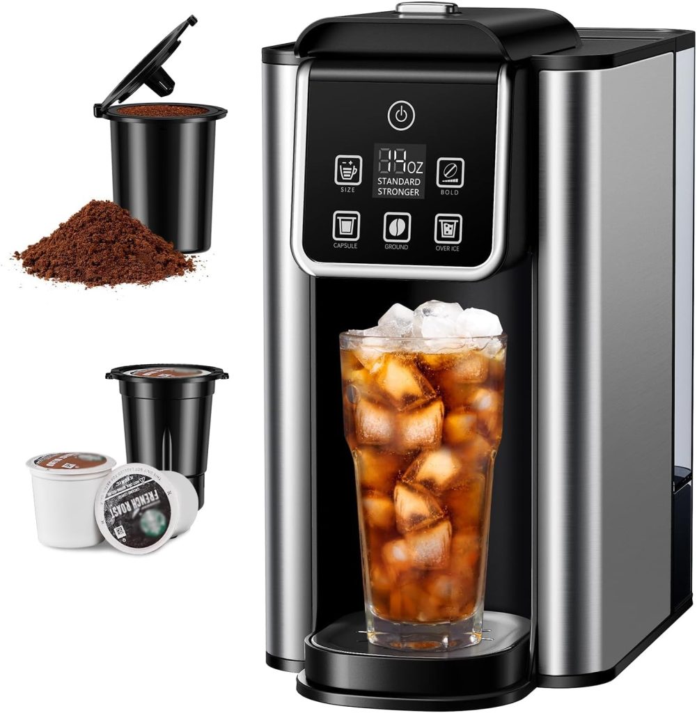 capsule coffee machines with Bold Setting, Single Serve Coffee Maker for K Cup and Grounds, 6-14 Oz Brew Sizes, 50 Oz Removable Water Tank, Hot & Iced Coffee Maker with Reusable Filter