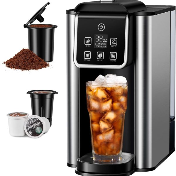 capsule coffee machines with Bold Setting, Single Serve Coffee Maker for K Cup and Grounds, 6-14 Oz Brew Sizes, 50 Oz Removable Water Tank, Hot & Iced Coffee Maker with Reusable Filter
