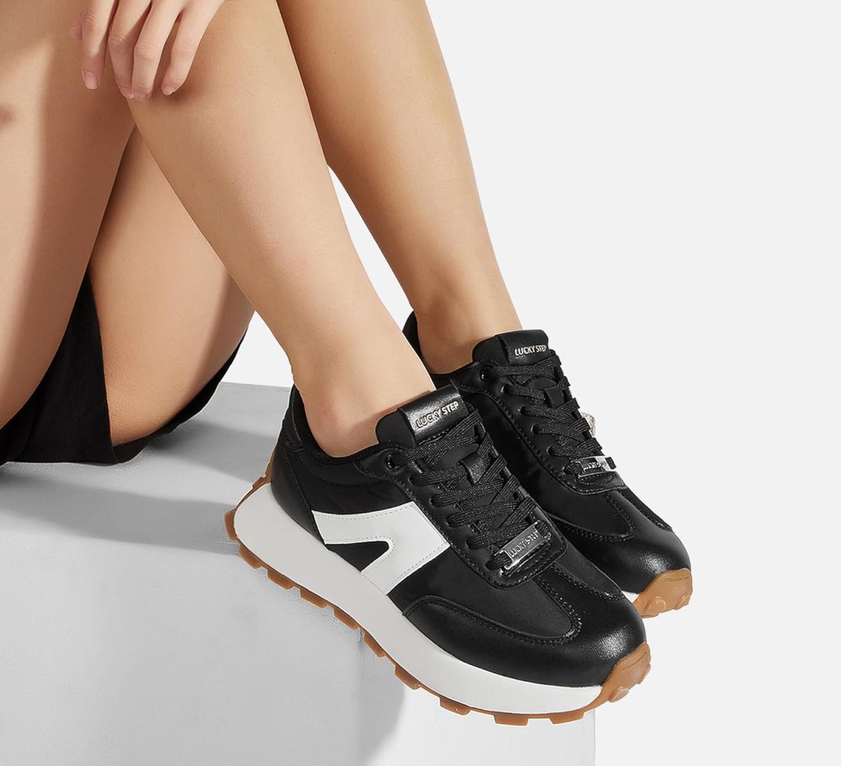 ⁦LUCKY STEP Women's Platform Fashion Sneakers Retro Classic Trainers Casual Lace-up Stylish Tennis Running Walking Shoes⁩ - الصورة ⁦8⁩