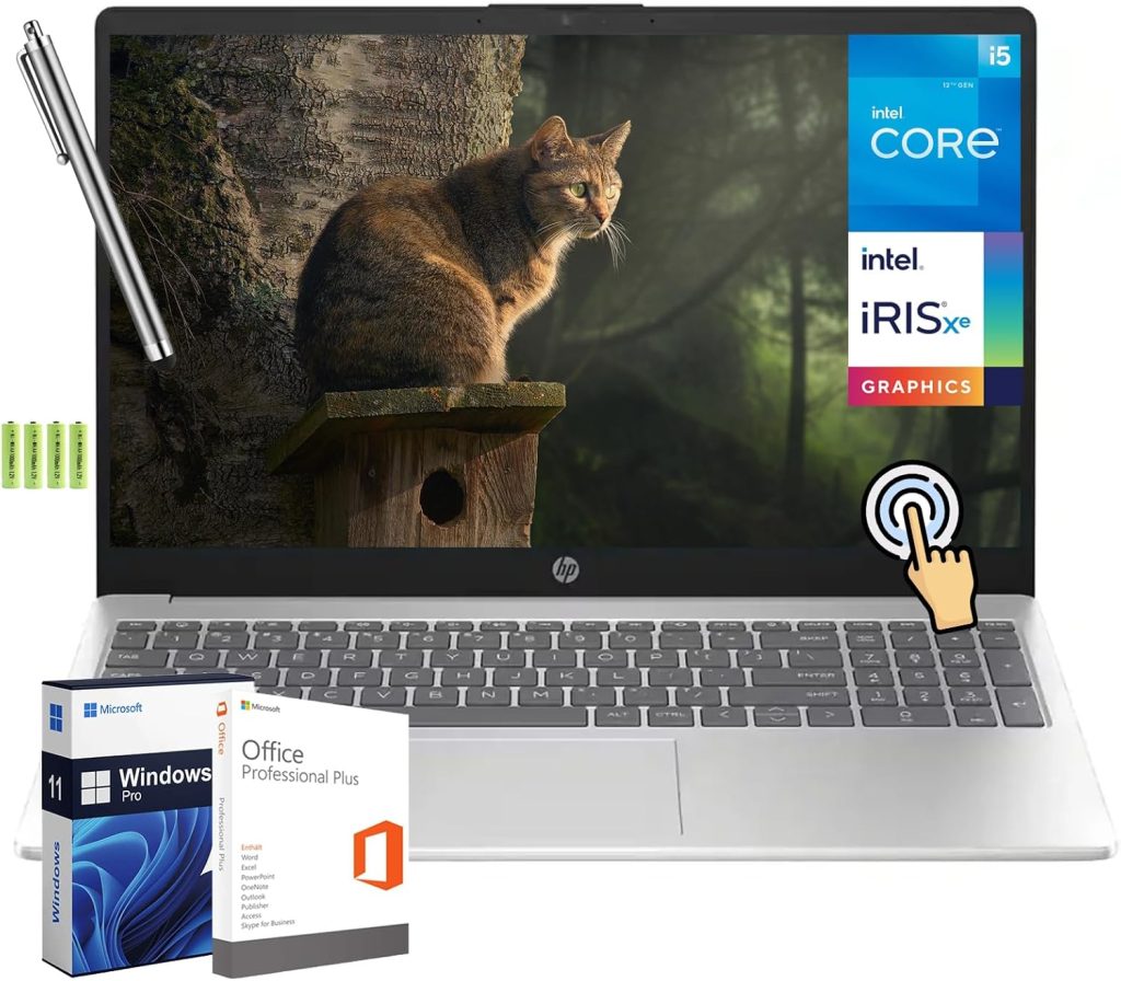 HP 15.6" LED Touchscreen Business Laptop, 12th Gen Intel 10-Core i5-1235U (Up to 4.4 GHz), 16GB RAM, 512GB PCIe SSD, Free Microsoft Office, Numeric Keypad, Wi-Fi 6E, Windows 11 Pro, Stylus Pen+Battery