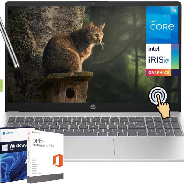 HP 15.6" LED Touchscreen Business Laptop, 12th Gen Intel 10-Core i5-1235U (Up to 4.4 GHz), 16GB RAM, 512GB PCIe SSD, Free Microsoft Office, Numeric Keypad, Wi-Fi 6E, Windows 11 Pro, Stylus Pen+Battery