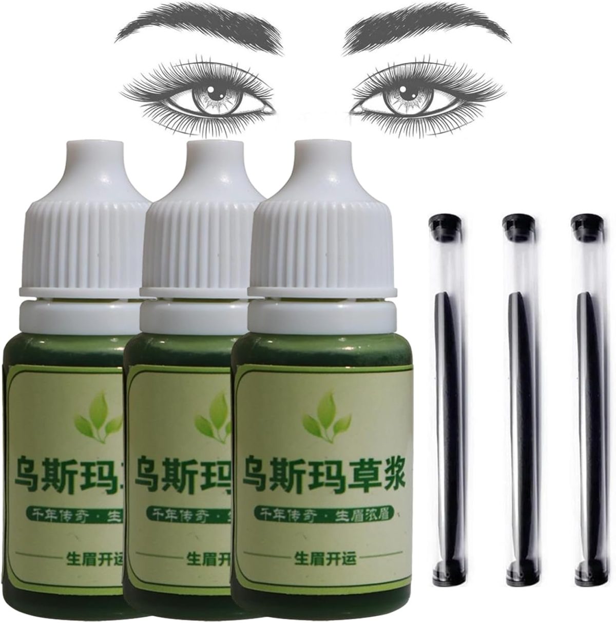 Usma Grass Extract Essence,Usma Grass Care Cilia Growth Nourishing Liquid, Usma Grass Hair Care Liquid,Usma Oil with Usma Grass Stick,Thickening Eyelashes (3 bottles/3 Sticks)