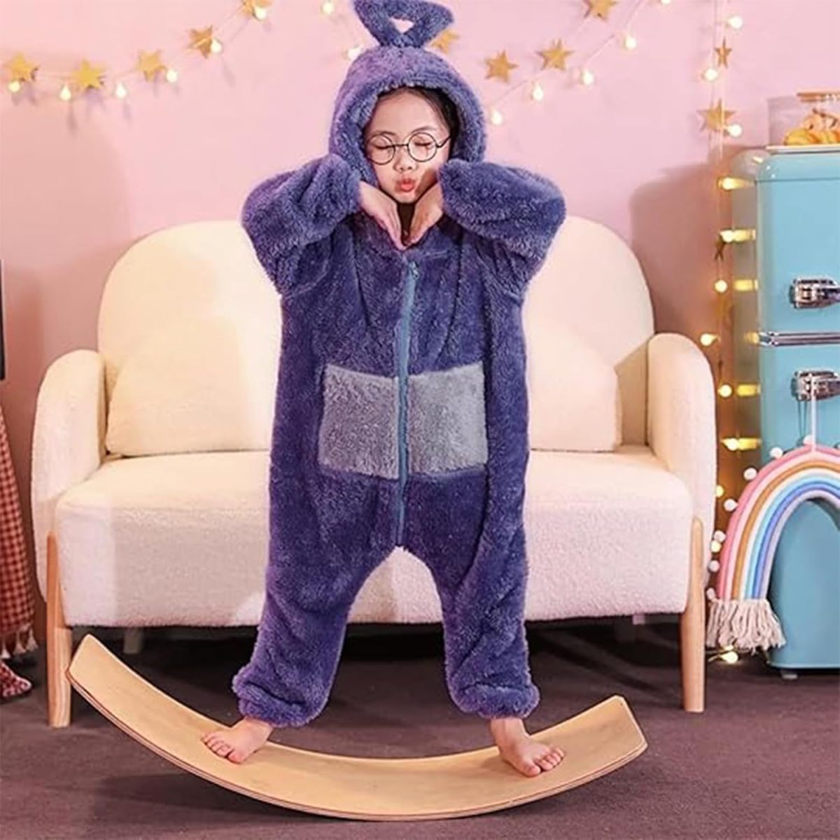 ⁦Unisex Kids Flannel Animal Onesie Pajamas,Soft Hooded Onesies Pajamas Costume, Cosplay Halloween Christmas Sleepwear Jumpsuit Homewear for Girls Boys(Purple)⁩ - الصورة ⁦6⁩