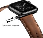 ⁦SUNFWR Leather Bands Compatible with Apple Watch Band 49mm 45mm 44mm 42mm for Men Women, Top Grain Genuine Leather Replacement Strap for iWatch Ultra2 Ultra SE2 SE Series 9 8 7 6 5 4 3 2 1⁩ - الصورة ⁦4⁩