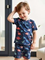 ⁦Xulinova 2 pack boys summer outfit set, dinosaur & car print t-shirts and shorts, 4pcs breathable clothes for 4–7Y, طقم العيد للأولاد, طقم ديناصور أولاد, ملابس أولاد صيفية, ملابس أطفال⁩ - الصورة ⁦3⁩