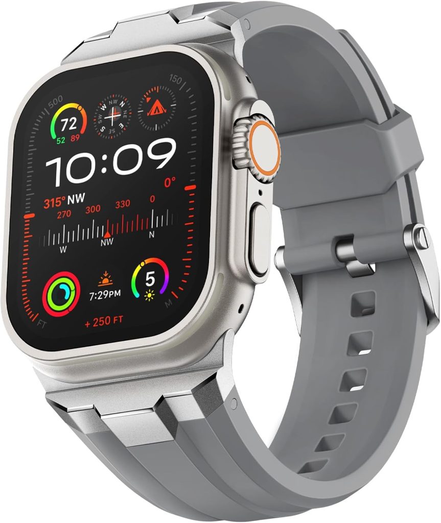 Suitisbest Sport Band for Apple Watch Ultra 2/Apple Watch Ultra Bands 49mm 45mm 44mm 42mm, Wide Rugged 316L Stainless Steel Connector Durable Silicone Band for iWatch Ultra 9 8 7 6 5 4 3 SE