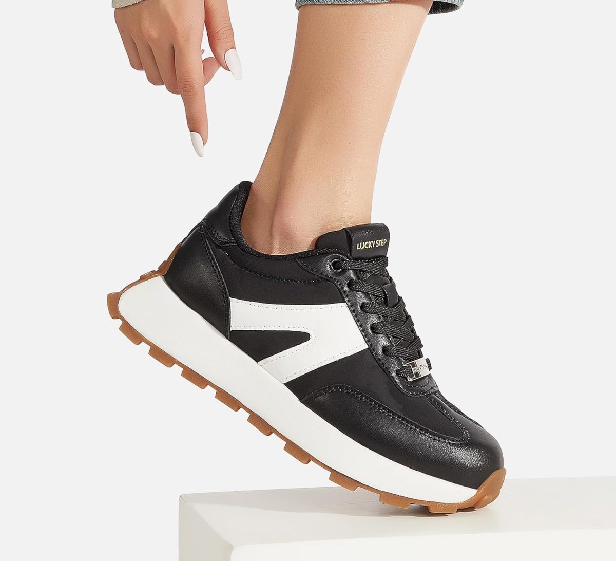 ⁦LUCKY STEP Women's Platform Fashion Sneakers Retro Classic Trainers Casual Lace-up Stylish Tennis Running Walking Shoes⁩ - الصورة ⁦6⁩