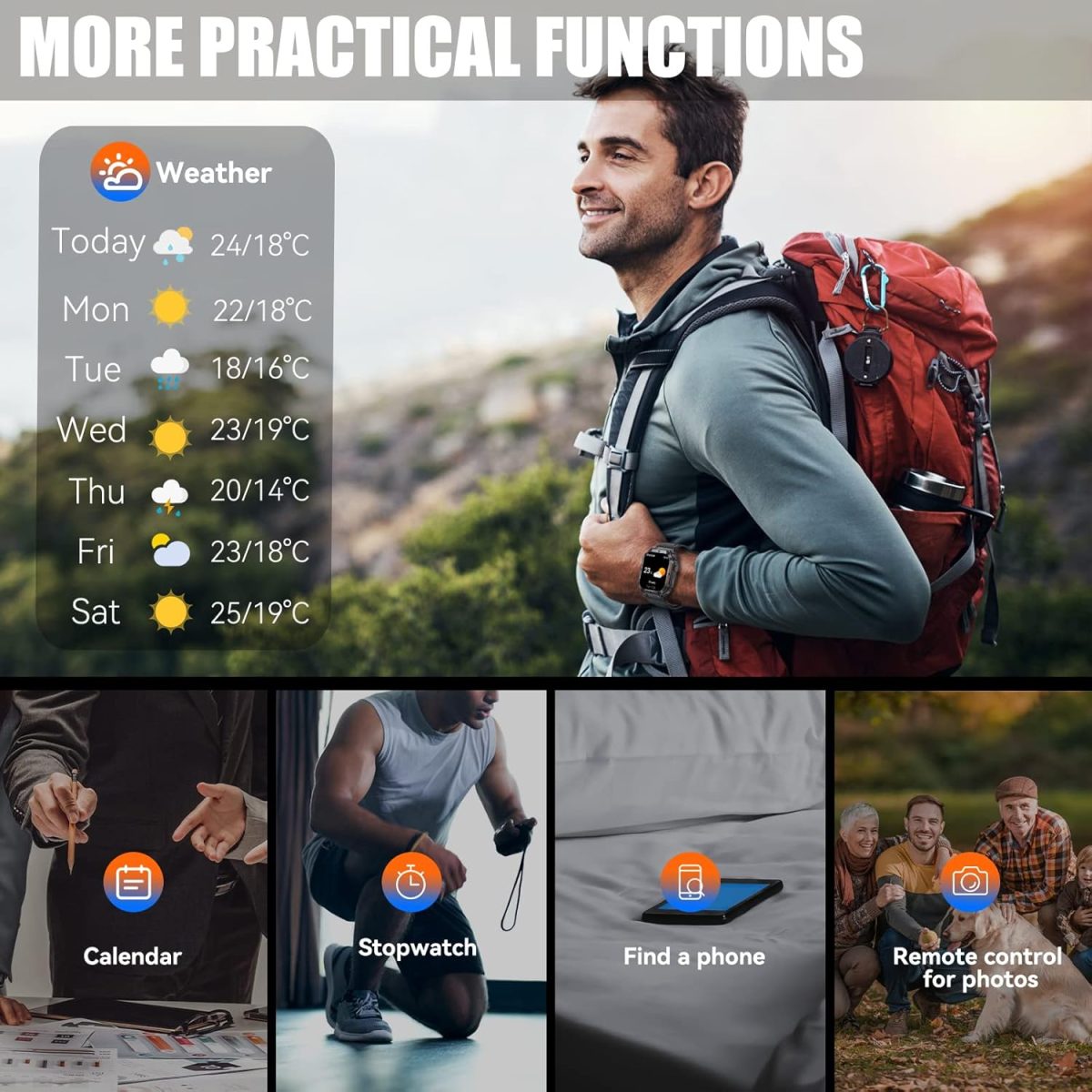 ⁦EIGIIS Military Smart Watches for Men 1.96" HD Big Screen Rugged Smart Watch (Answer/Dial Calls) Outdoor Tactical Sports Watch Fitness Tracker Smartwatch for iPhone Compatible with Android Phones⁩ - الصورة ⁦8⁩