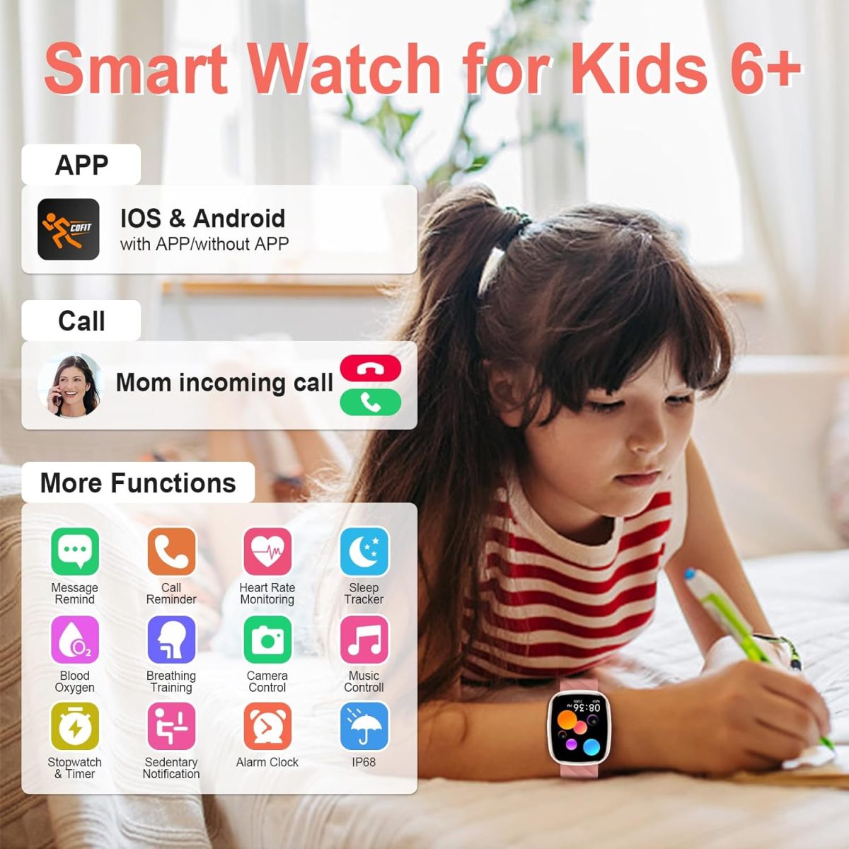 ⁦Children's Smartwatch, Fitness Tracker Watch, 1.75 Inches, Smart Watch with 100+ Sports Modes, Heart Rate, Sleep Monitor, Games, Pedometer, Gift for Boy Girl Ado 5-16 Years – Gold⁩ - الصورة ⁦3⁩