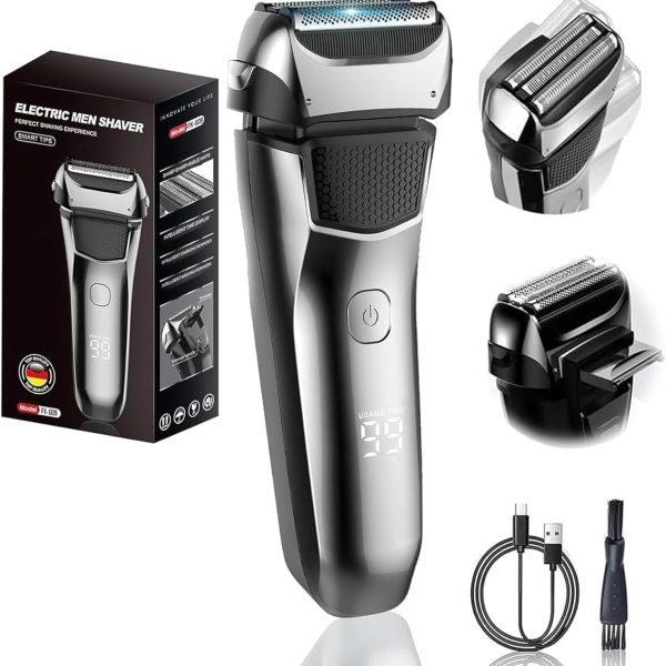Electric Razor for Men, 3 Blades Cordless Rechargeable Foil Shavers Electric Razors for Face IPX6 Electric Shaver for Men with Pop-up Trimmer for Travel
