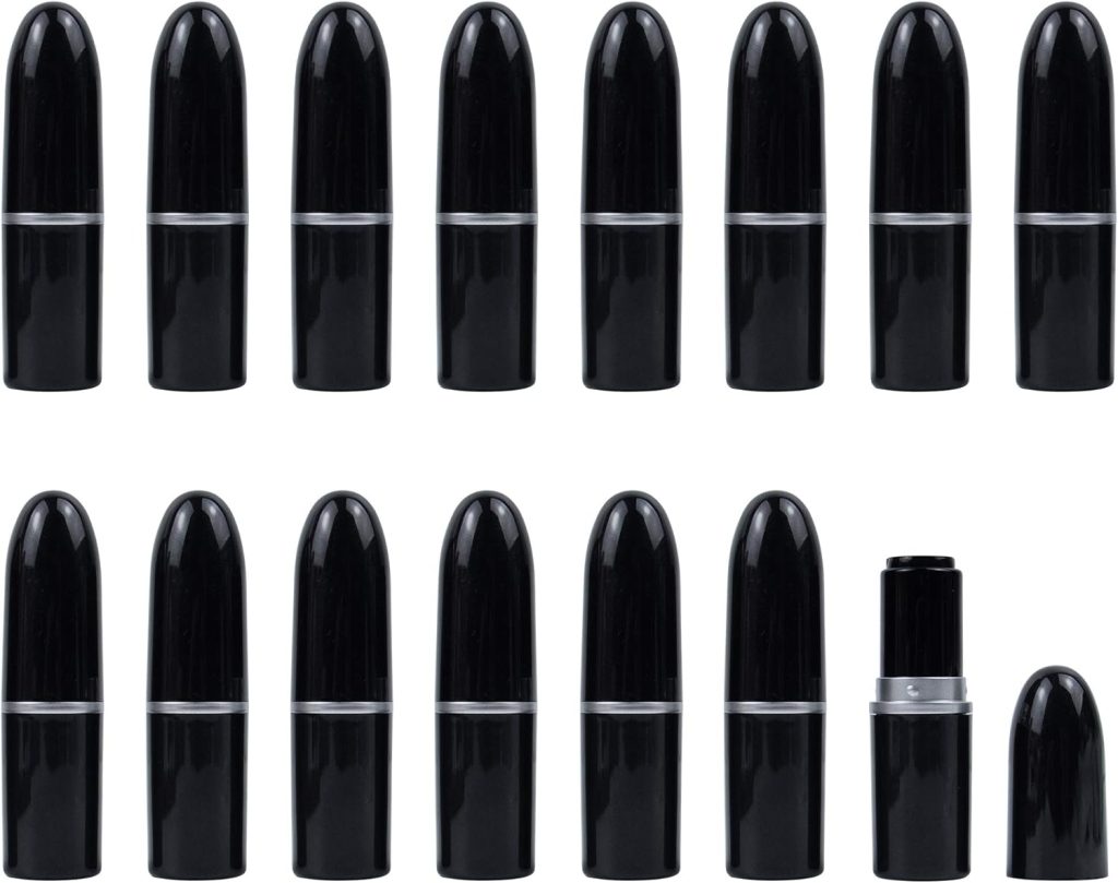 AUEAR, Empty Lip Balm Lipstick Tubes Container Bullet Shape for Lipstick Lip Balm DIY, Black, 15 Count (Pack of 1)