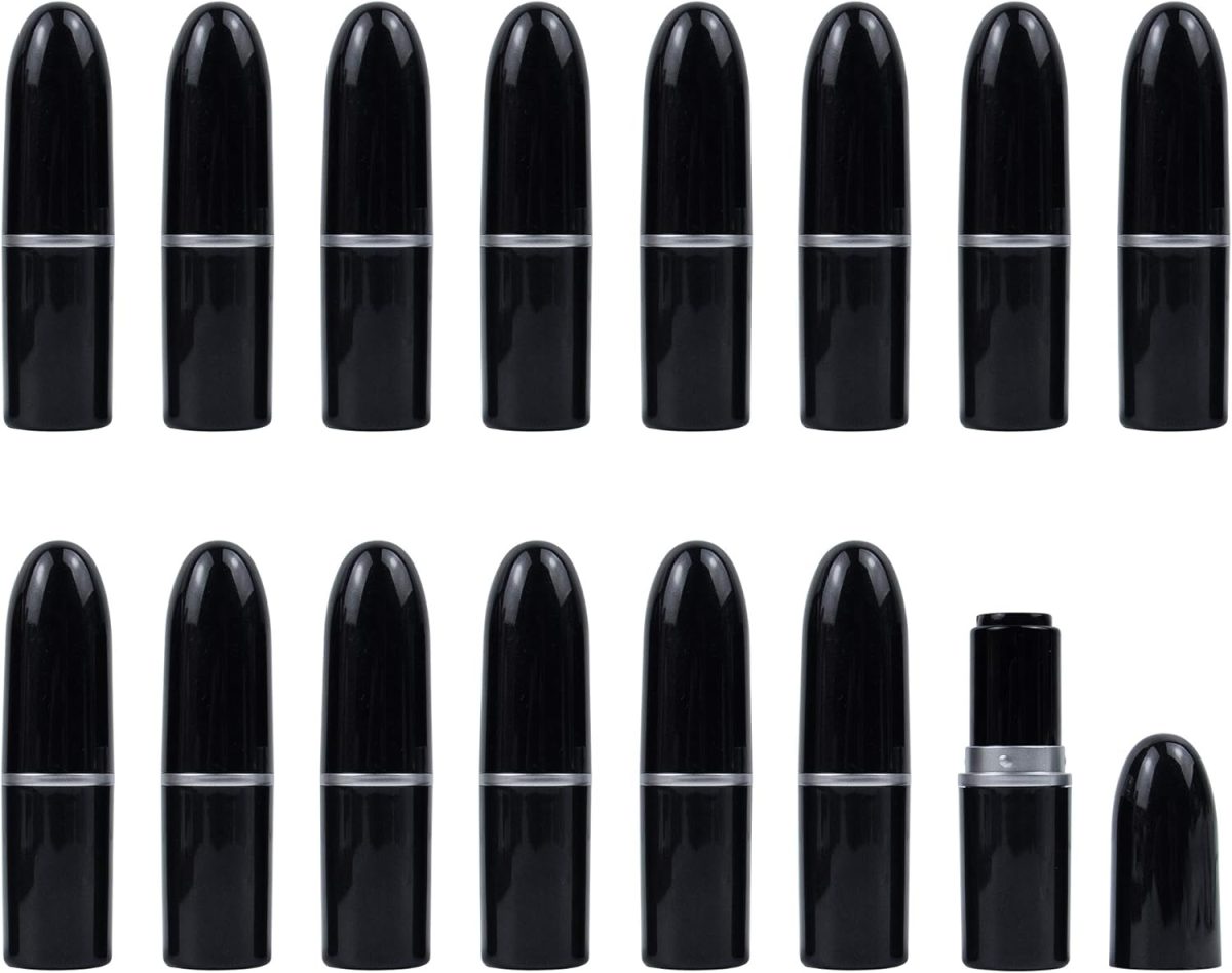 AUEAR, Empty Lip Balm Lipstick Tubes Container Bullet Shape for Lipstick Lip Balm DIY, Black, 15 Count (Pack of 1)