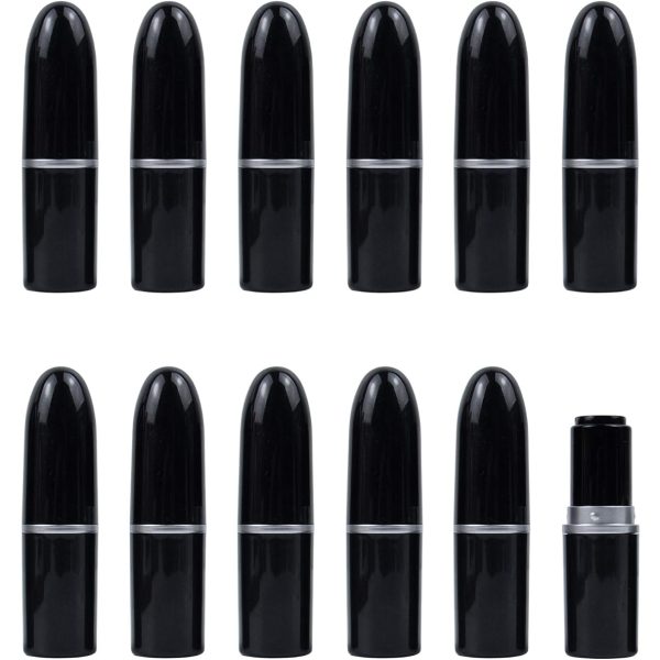 AUEAR, Empty Lip Balm Lipstick Tubes Container Bullet Shape for Lipstick Lip Balm DIY, Black, 15 Count (Pack of 1)