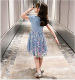 ⁦Renholin Elsa Dresses Shine Summer Dress Short Sleeve Frozen Frozen Princess Ice Princess Costume Girls Kids Party Skirt⁩ - الصورة ⁦5⁩
