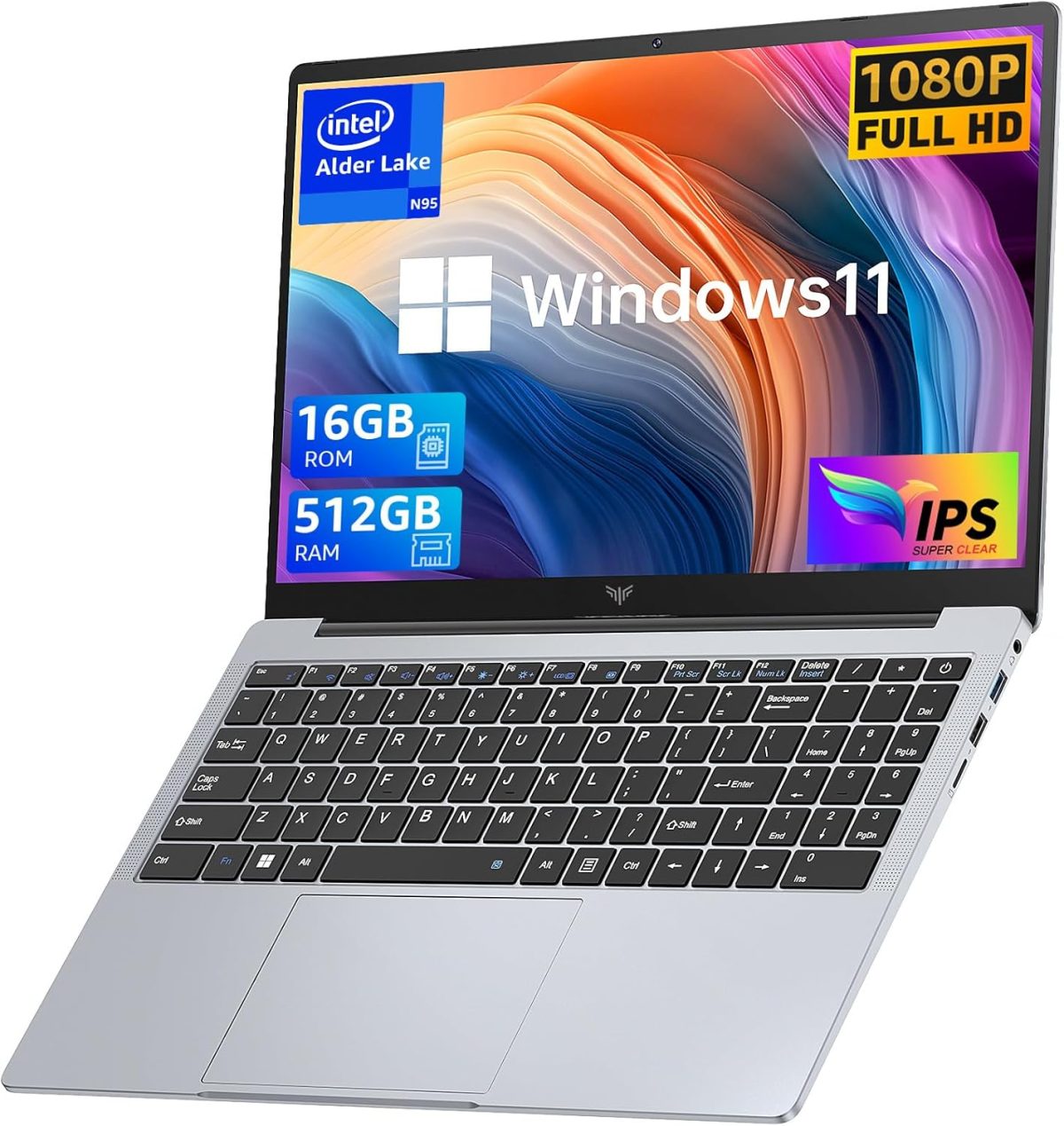 KAIGERR Laptop PC with Intel N97 Processor, 16GB DDR4, 512GB SSD, 1080P FHD Display, 15.6 inch, WiFi, BT5.0, USB3.2, Type-C, 5000mAh Battery