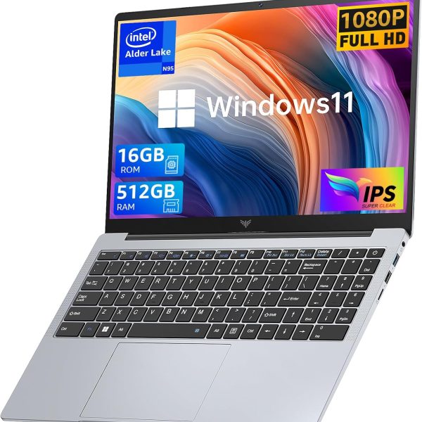 KAIGERR Laptop PC with Intel N97 Processor, 16GB DDR4, 512GB SSD, 1080P FHD Display, 15.6 inch, WiFi, BT5.0, USB3.2, Type-C, 5000mAh Battery