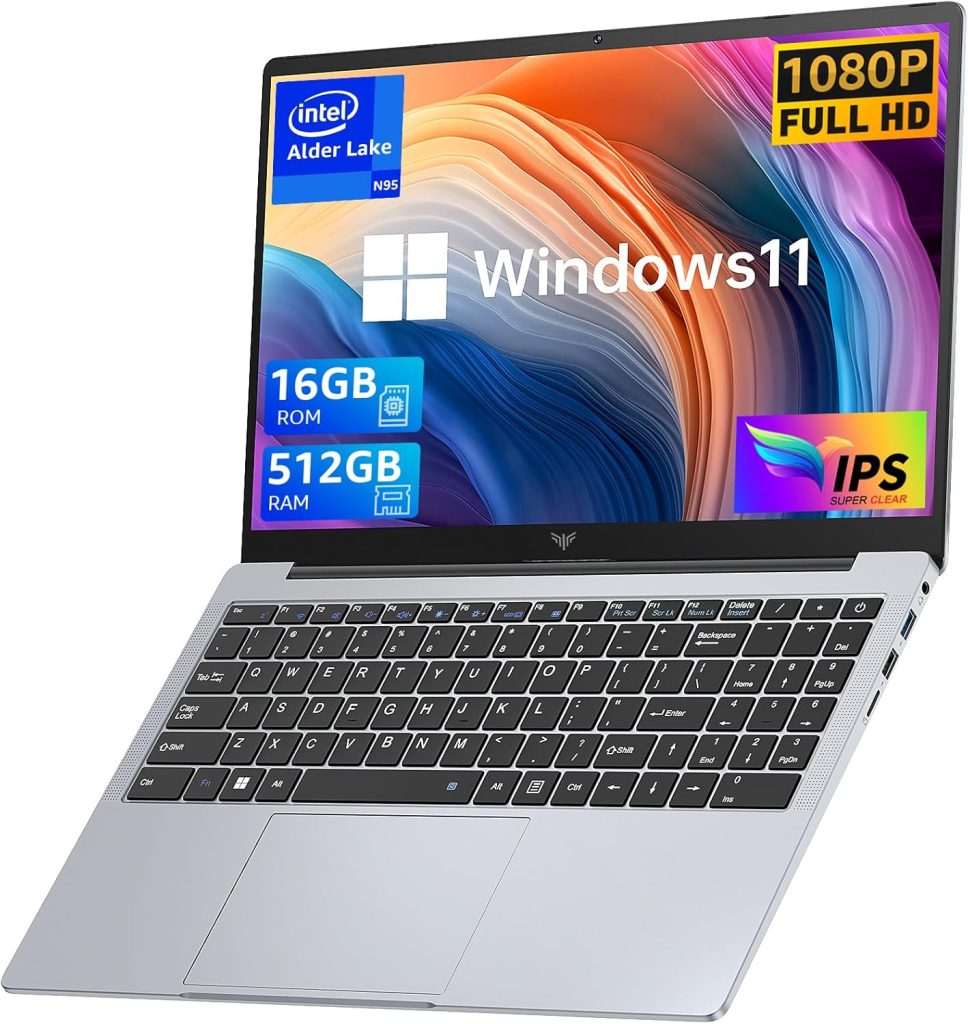 KAIGERR Laptop PC with Intel N97 Processor, 16GB DDR4, 512GB SSD, 1080P FHD Display, 15.6 inch, WiFi, BT5.0, USB3.2, Type-C, 5000mAh Battery