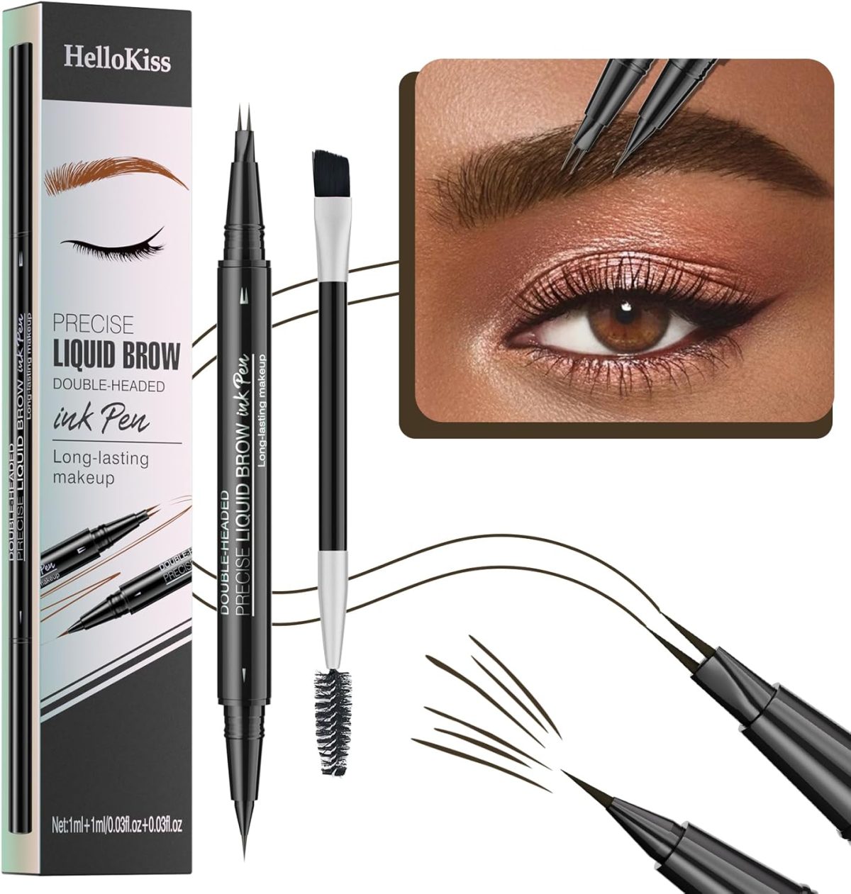New 2-In-1 Dual-ended Microblading Eyebrow Pen,with Micro-Fork-Tip and Precise Brush-Tip,Waterproof and Sweat Proof,with Eyebrow Brush,Long-Lasting (Black Brown)