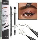 New 2-In-1 Dual-ended Microblading Eyebrow Pen,with Micro-Fork-Tip and Precise Brush-Tip,Waterproof and Sweat Proof,with Eyebrow Brush,Long-Lasting (Black Brown)