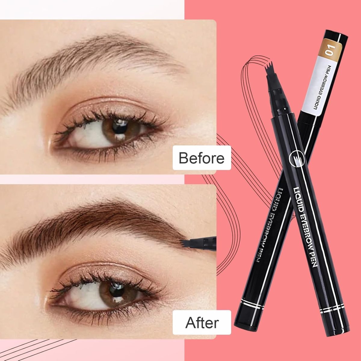 ⁦Azonee 2Pcs 3D Waterproof Microblading Eyebrow Pencil with 4-Fork Tip, Long-Lasting Makeup Fine Stroke Effect, Natural Look Brow Pen (Brown + Black)⁩ - الصورة ⁦2⁩