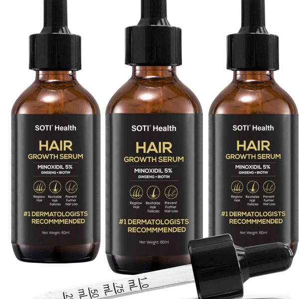 Soti Minoxidil 5% Hair Growth, Hair Loss Regrowth Serum. Made in USA! Dermatologists Recommended. Ginseng and Biotin Extra Strength Formula (3 Pack)