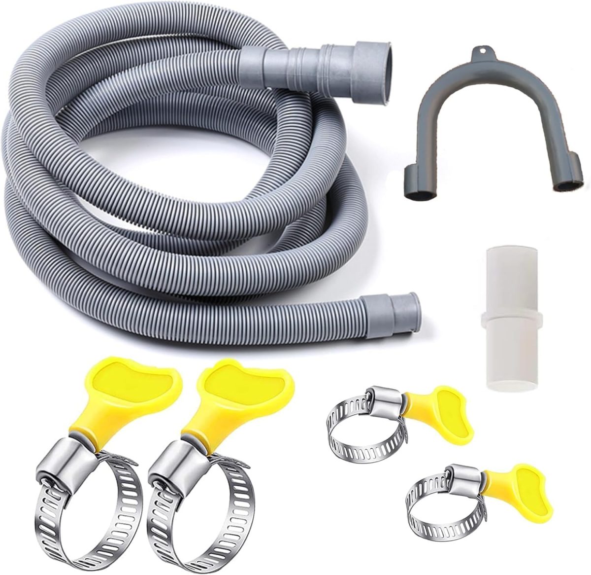 Washing Machine Drain Hose,Universal Drain Hose Extension Kit for Washer, Dishwasher Flexible Discharge Hose, With 1 Adapter 4 Hose Clamps 1 U-Bend Hose Holder (2M)