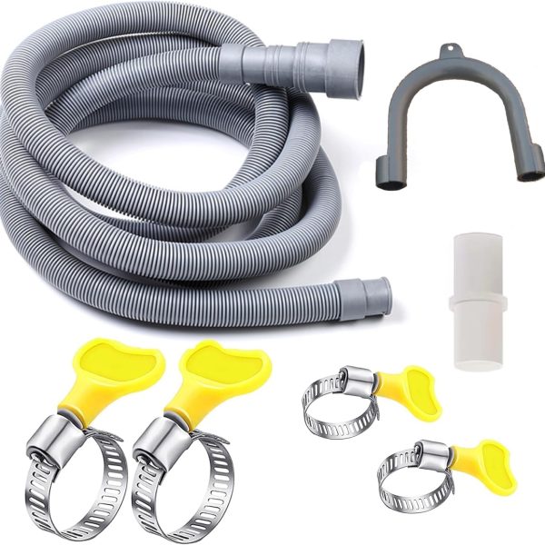 Washing Machine Drain Hose,Universal Drain Hose Extension Kit for Washer, Dishwasher Flexible Discharge Hose, With 1 Adapter 4 Hose Clamps 1 U-Bend Hose Holder (2M)