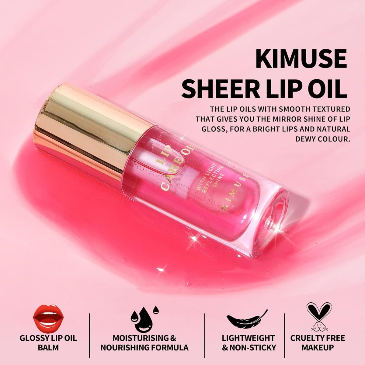 ⁦KASTWAVE Hydrating Vegan Tinted Lip Oil for Nourishing and Repairing Dry Lips in Sheer Pink⁩ - الصورة ⁦6⁩