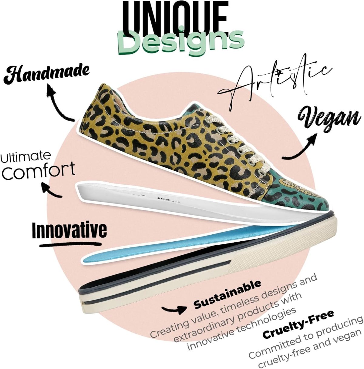 ⁦DOGO Vegan Leather Sneakers for Women - Handmade and Unique Fashion Sneakers for Women⁩ - الصورة ⁦4⁩