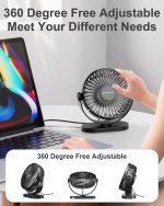 ⁦SWEETFULL Desk Fan, Small USB Desk Fan Silent, 3 Speeds Portable Personal Desktop Fan, Dual 360 Adjustment Mini Fan, Quiet Operation for Home,Office,School and Outdoor (Black)⁩ - الصورة ⁦4⁩