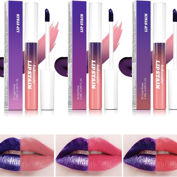 Lip Stain Peel Off, 3 Colors Lip Tint Peel Off, Matte Peel Off Lip Stain, Non-Stick Cup Tattoo Color Lip Gloss Set, Waterproof Long Lasting Lip Makeup for Women Girls
