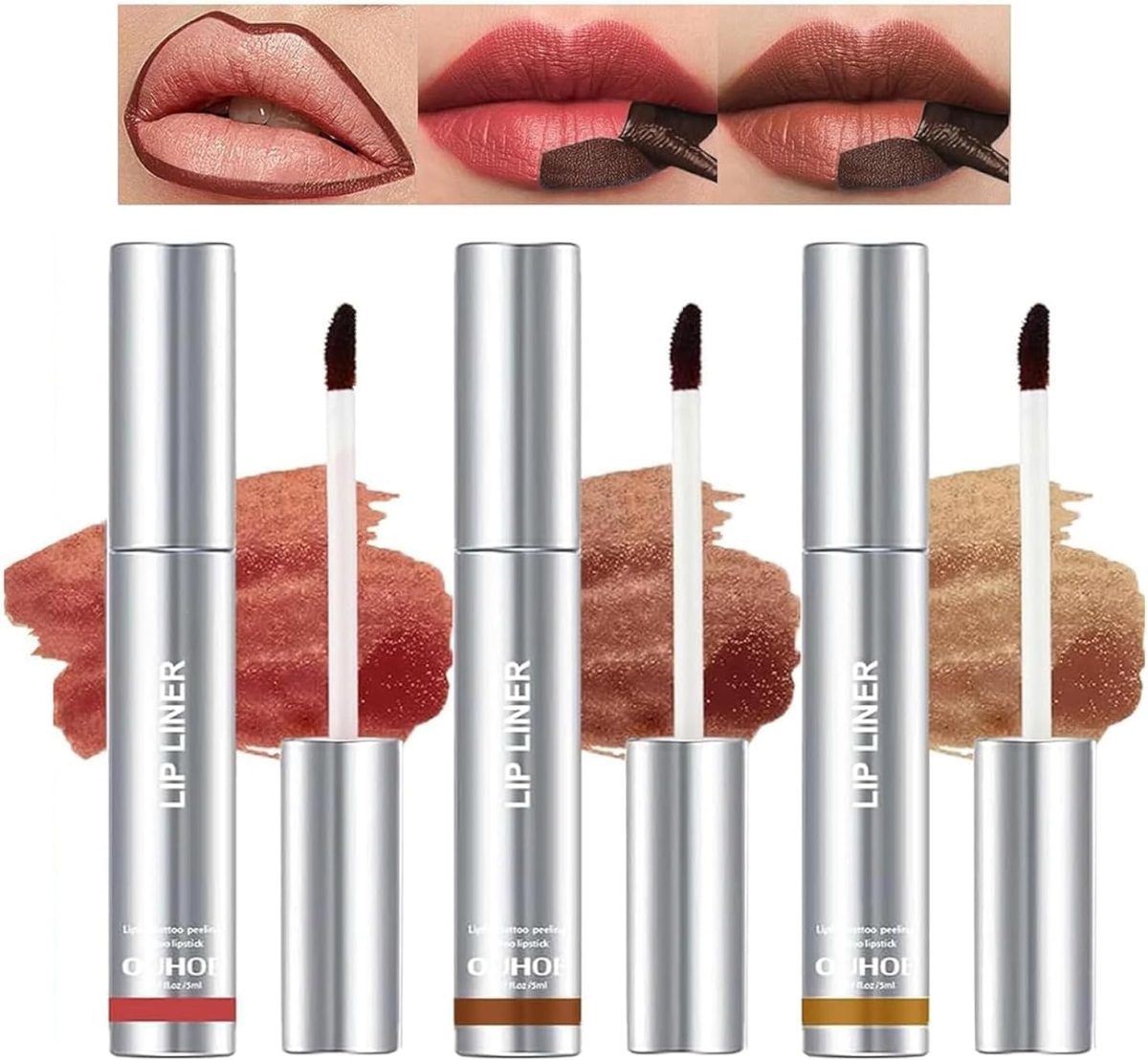 KTouler Peel Off Lip Liner, 3Pcs Matte Lip Liner,Waterproof Long Lasting Highly Pigmented Color Peel Off Lip Stain Lipsticks Makeup for Women