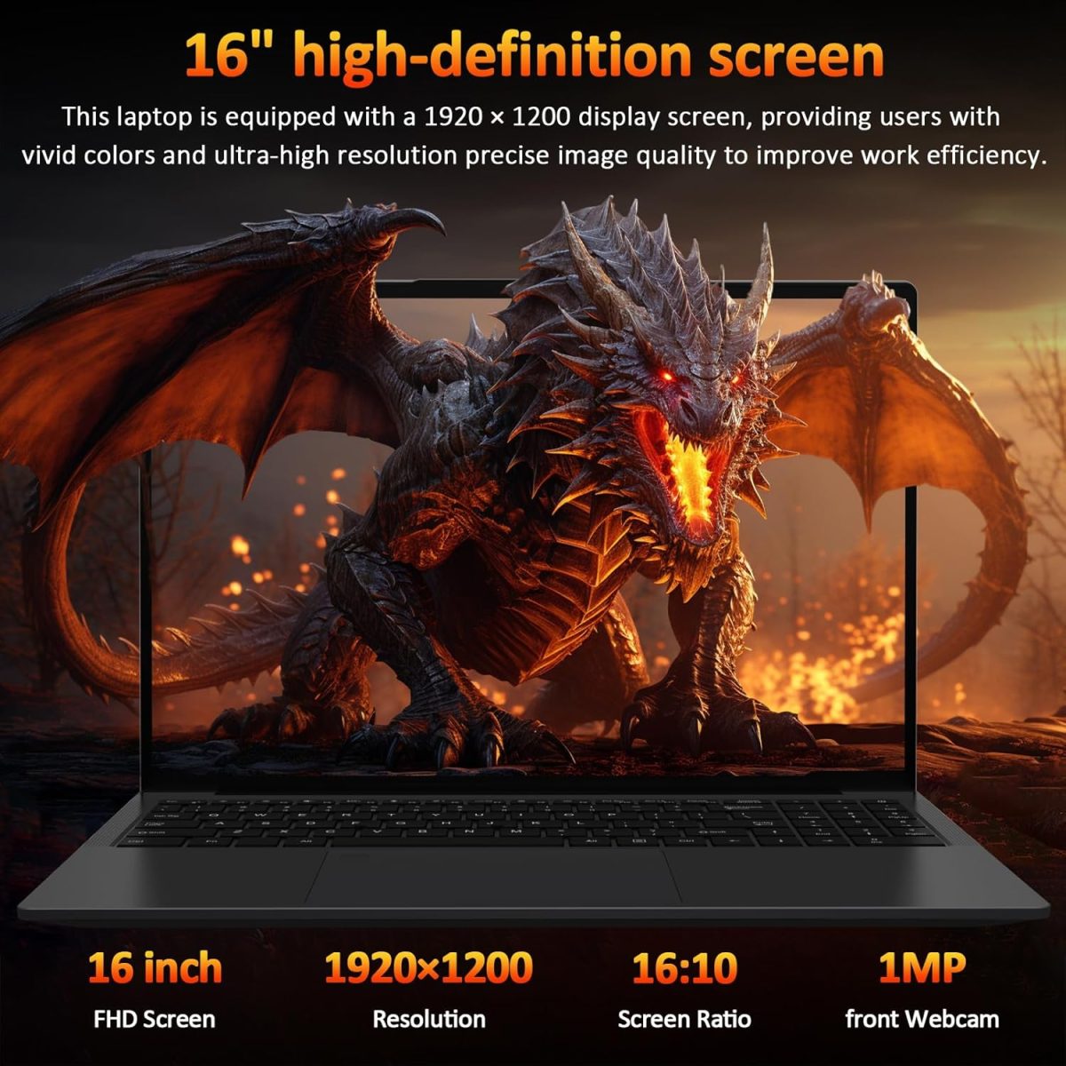 ⁦Auusda 16" FHD Laptop, AMD Ryzen 3 3250U (2/4, 3.5GHz), 16GB RAM, 512GB SSD, Pro Edition OS, Thin & Portable Design⁩ - الصورة ⁦4⁩