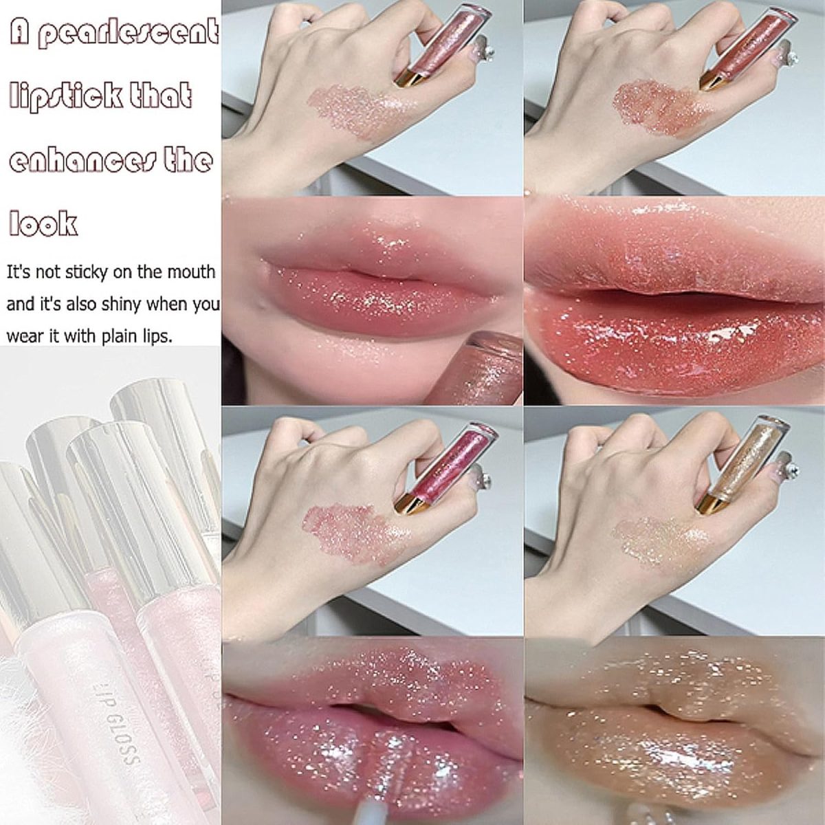 ⁦MAKINGTEC 5 Colors Shimmery Glitter Lip Gloss Liquid Lipstick Set, Plumping Hydrating Lip Glow Oil, Instense High Reflective Color Lipstick Makeup⁩ - الصورة ⁦5⁩