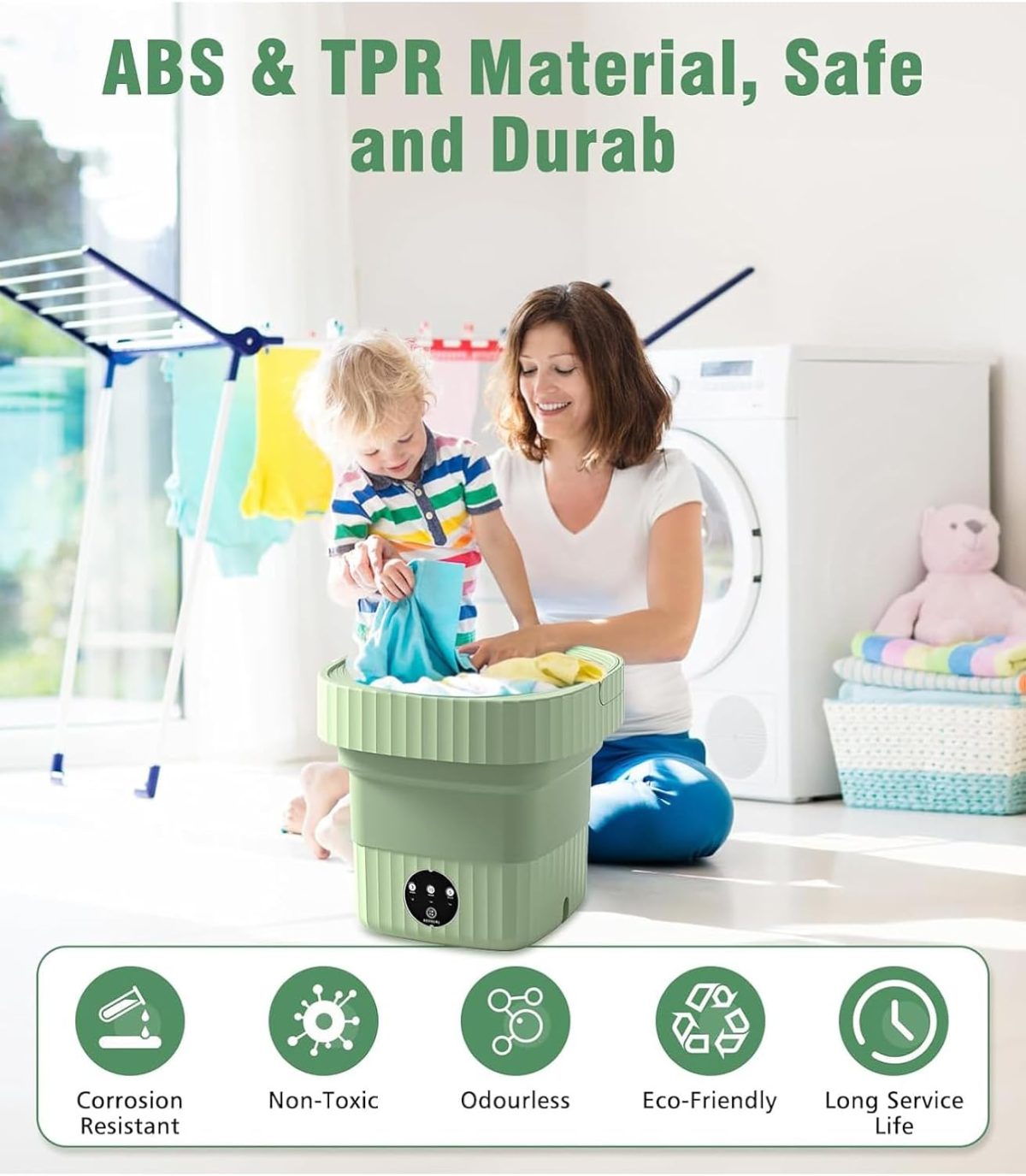 ⁦HOMIVA 6.5L Mini Washing Machine Foldable Portable Washer with Spin Basket, Baby Clothes & Underwear Laundry, Blue Ray Sterilization, for Dorms RV Travel⁩ - الصورة ⁦2⁩
