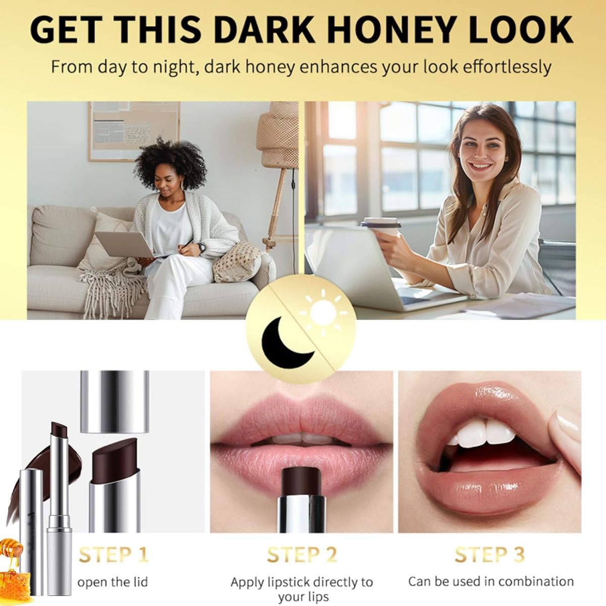 ⁦Black Dark Honey Lipstick, Almost Honey Balm Black Color Lipstick Tinted Lip Balm, Natural Deeply Moisturising Hydrating Long-Lasting Lip Plumping Lip Care for Dry Lips⁩ - الصورة ⁦7⁩
