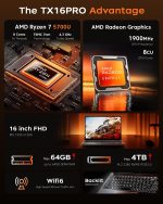 ⁦KAIGERR 2025 Laptop, Laptop with AMD Ryzen 7 5700U (8C/16T, Up to 4.3GHz), 16GB RAM 512GB NVMe SSD Laptop Computer, Radeon RX Vega 8 Graphics, 16.0-inch FHD Display, WiFi 6, 53Wh Battery, Backlit KB⁩ - الصورة ⁦2⁩
