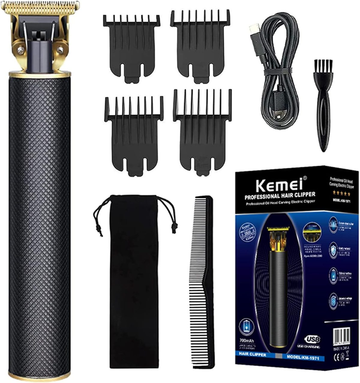 KEMEI Mens Clipper Cordless Hair Clippers, Razor Electric Professional Beard Trimmer Grooming Shaving Machine Self Hair Cutting Haircut Trimmers Cutter,Black KM-1971