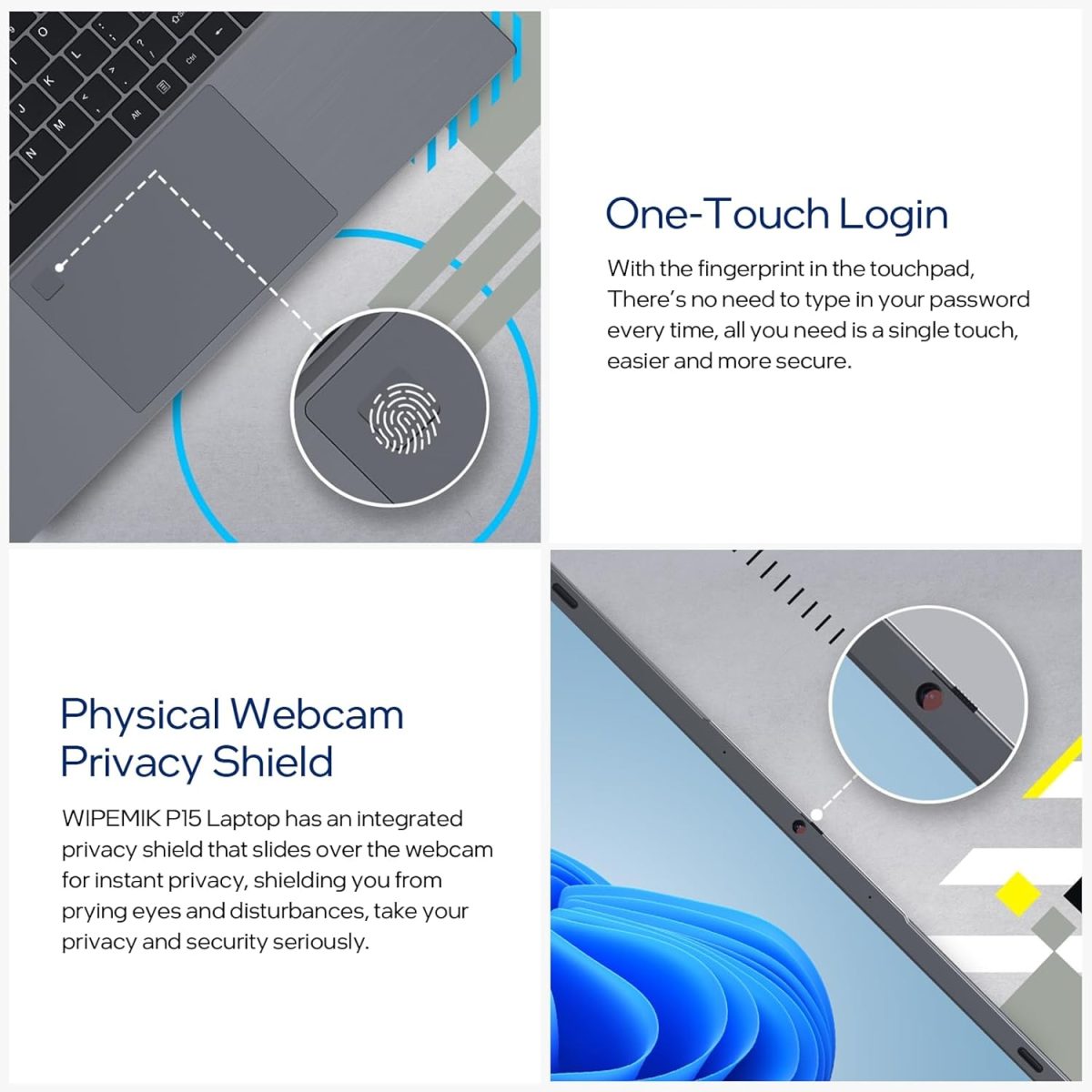 ⁦WIPEMIK Laptop Computer, 12GB LPDDR5 RAM Laptop 1TB SSD, Quad-Core N95, 15.6 Inch 1080P IPS Display Win11 Pro Laptops, WiFi 5, BT 5.0, Fingerprint, USB Type-C⁩ - الصورة ⁦5⁩