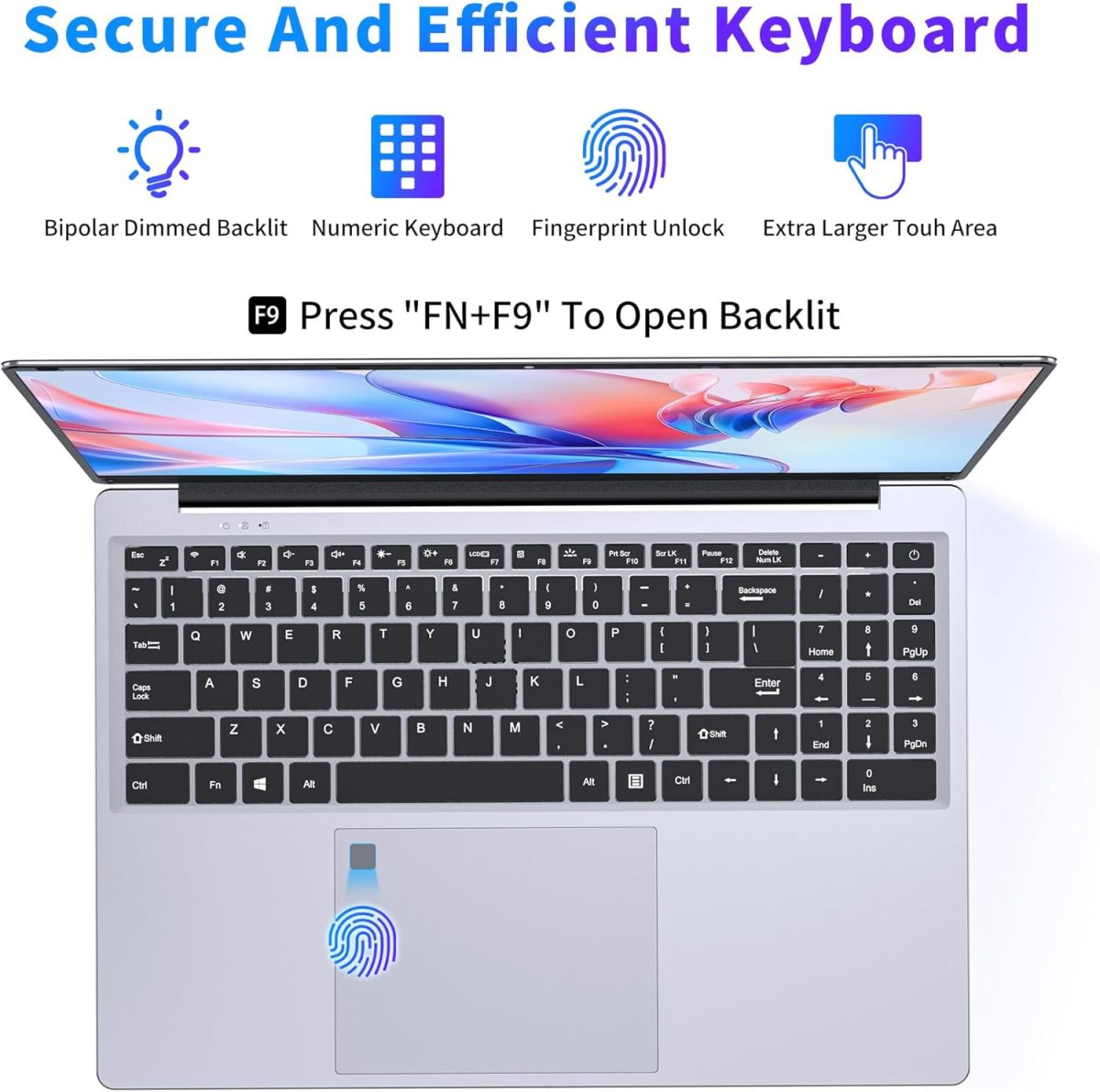 ⁦NIAKUN 16 Inch Laptop Computer 2025, Gaming Laptop, 16GB RAM 512GB SSD, N100 Processor, UHD Graphics 750 MHz, FHD 1920 * 1200, 180° Open, Backlit Keyboard, Windows 11 Pro, Fingerprint Unlock, Student⁩ - الصورة ⁦4⁩