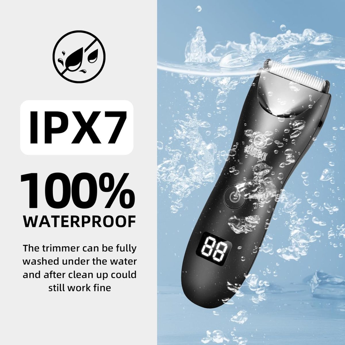⁦LEMULEGU Men Body Hair Trimmers,Electric LCD Battery Indicator Safe Blade Waterproof Groin Hair Shavers Male Painless Wet and Dry Quiet Hygiene Razor with Standing Charging SMT033 Black⁩ - الصورة ⁦6⁩