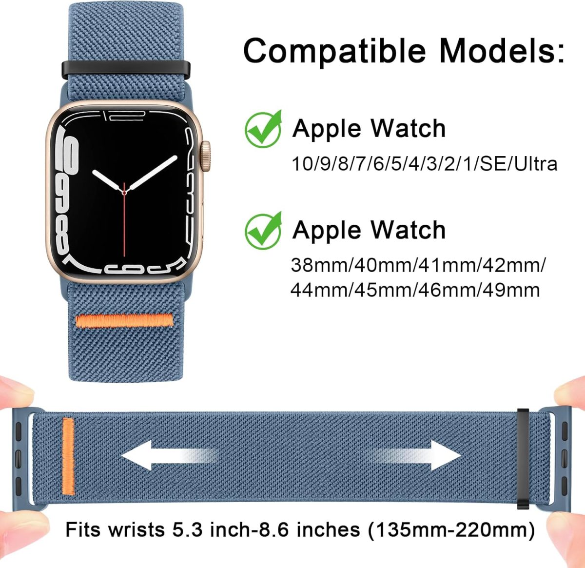 ⁦Stretchy Solo Loop Strap for Apple Watch Bands 40/38/41/42/44/45/46/49mm, Nylon Elastic Strap for iWatch Series 10 9 8 7 6 SE 5 4 3 Ultra Ultra 2⁩ - الصورة ⁦4⁩