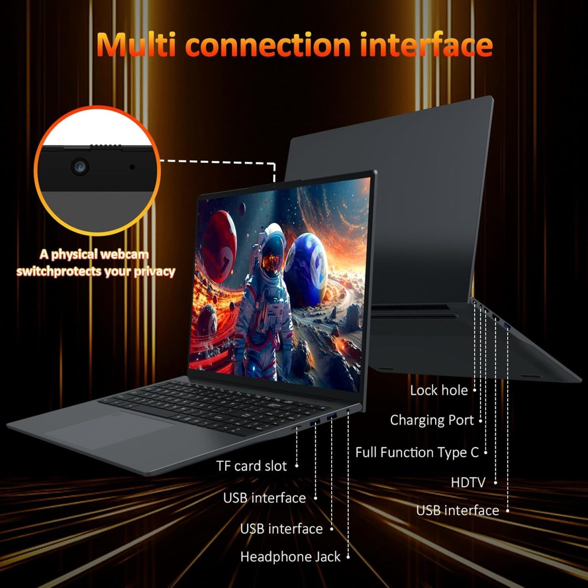 ⁦Auusda 16" FHD Laptop, AMD Ryzen 3 3250U (2/4, 3.5GHz), 16GB RAM, 512GB SSD, Pro Edition OS, Thin & Portable Design⁩ - الصورة ⁦5⁩