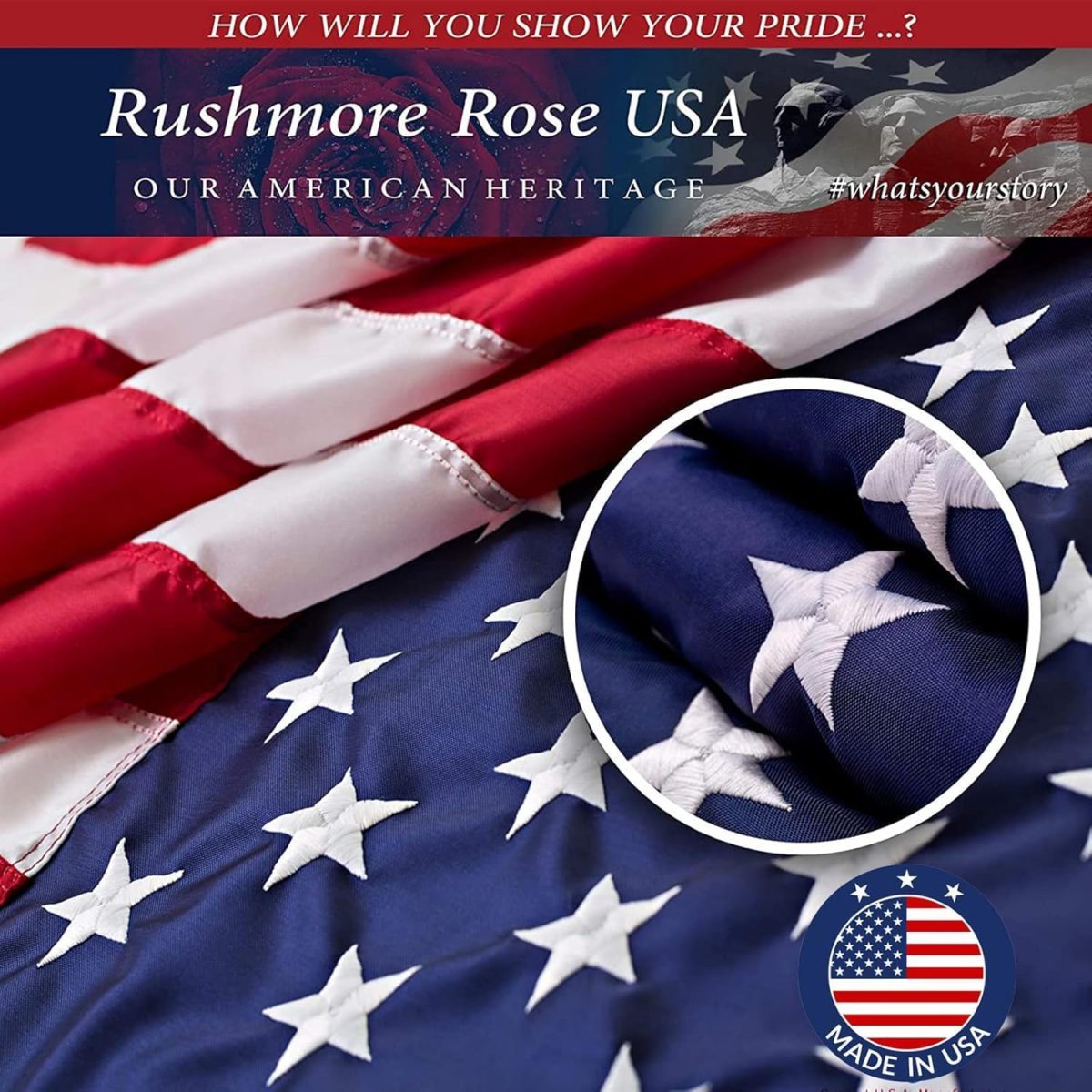 ⁦Rushmore Rose USA American Flag 3x5 - Made in Premium US Flag. Embroidered Stars and Stripes - American Flags Made in America⁩ - الصورة ⁦7⁩