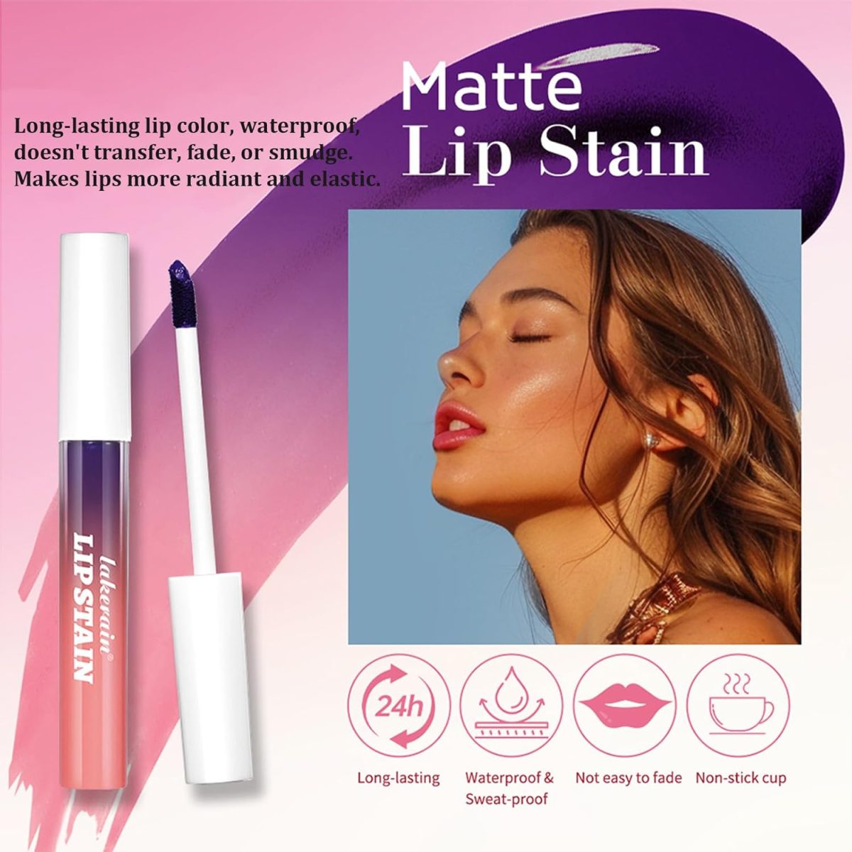⁦Lip Stain Peel Off, 3 Colors Lip Tint Peel Off, Matte Peel Off Lip Stain, Non-Stick Cup Tattoo Color Lip Gloss Set, Waterproof Long Lasting Lip Makeup for Women Girls⁩ - الصورة ⁦3⁩