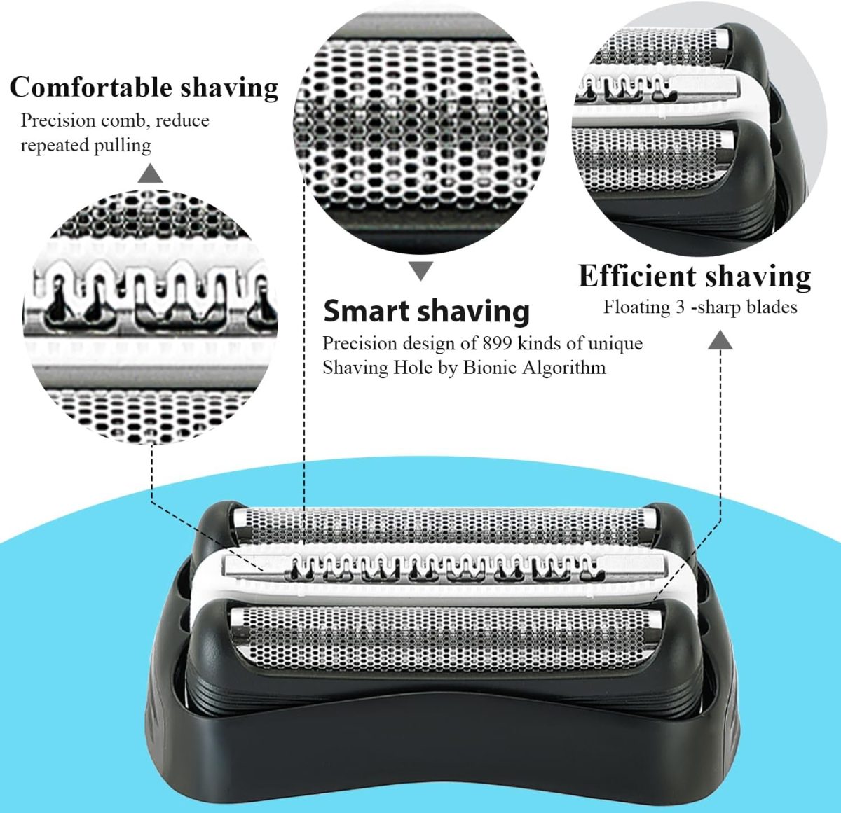 ⁦Series 3 32B Replacement Shaver Head for Braun, Foil & Cutter Razor Replacement Head, Compatible with Braun 301S, 310S, 320S, 330S, 340S, 360S, 3000S, 3010S, 30S, 3020S, 350CC, 370CC, 3050CC (2 PACK)⁩ - الصورة ⁦2⁩