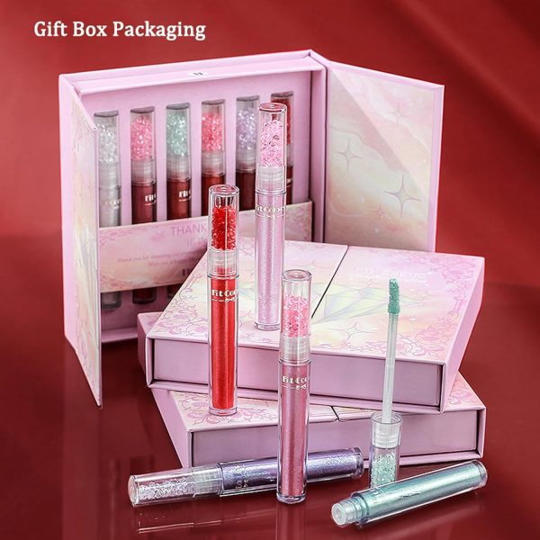 NALACAL 6-Piece Shiny Glitter Lip Gloss Set, Sparkling Liquid Lipstick with Glossy Finish, Hydrating and Plumping Tinted Lip Nectar, Waterproof Long-Lasting Makeup Gift Set for Women
