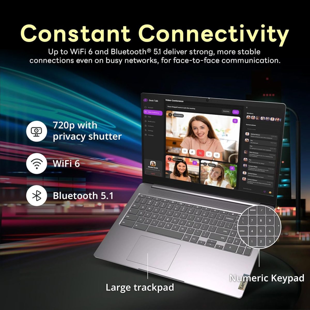 ⁦Lenovo Chromebook Premium 15.6" FHD Slim Light Laptop Computer Business & Student, Intel Celeron N4500, 4GB RAM, 192GB Storage (64GB eMMC+ 128GB Card), WiFi 6, Long Battery, Chrome OS HubxcelAccessory⁩ - الصورة ⁦6⁩