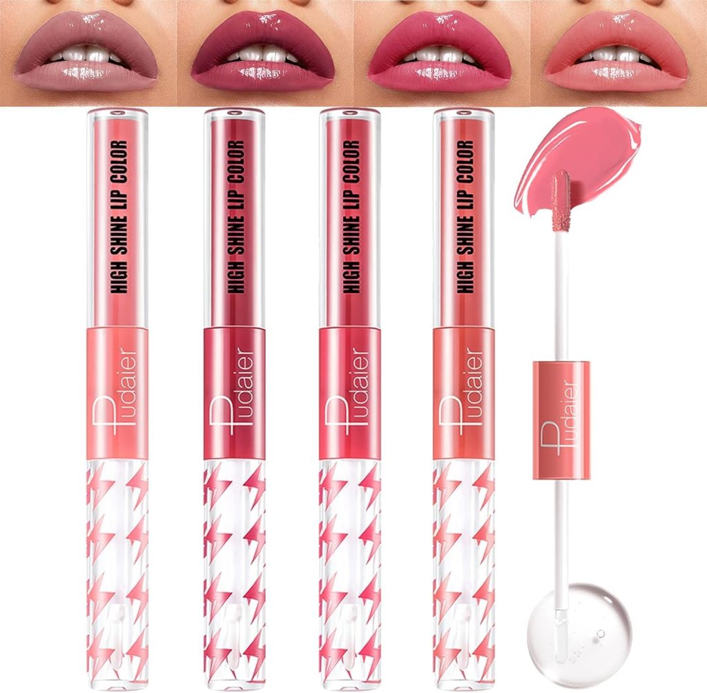 NALACAL Lip Gloss Set, 4 Pcs Makeup Lip Gloss, Long Lasting Lip Shine, Lipsticks For Women Long Lasting, Double Ended Clear Lip, High Pigment Liquid Lipstick, Cosmetics Glaze Lip