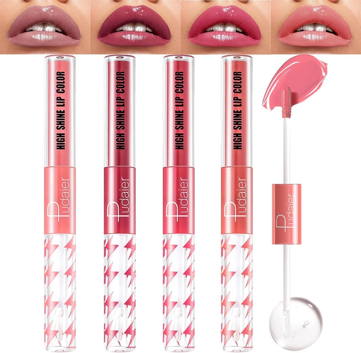 NALACAL Lip Gloss Set, 4 Pcs Makeup Lip Gloss, Long Lasting Lip Shine, Lipsticks For Women Long Lasting, Double Ended Clear Lip, High Pigment Liquid Lipstick, Cosmetics Glaze Lip